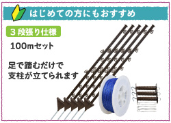 初めての方にも使いやすい　足踏み型支柱　小動物対策用電気さく資材セット