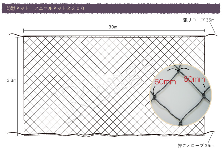 シンセイ 強力猪ネット 10cm目合 2m×50m (張ロープ付き2.5mm) - 1