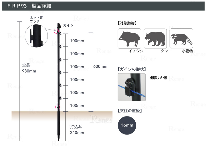 タイガー　電気さく支柱　ＦＲＰ９３