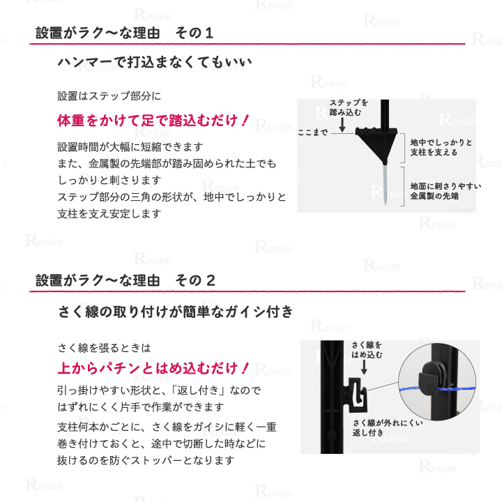 タイガー 電気さく用支柱 足踏み式 設置がラクにできる理由