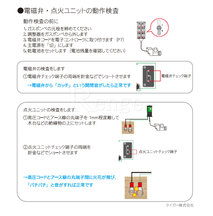 タイガー爆音機　電磁弁・点火ユニットの動作検査方法